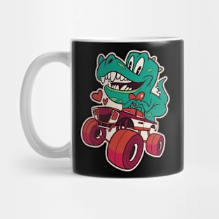 T-Rex driving a monstertruck Mug